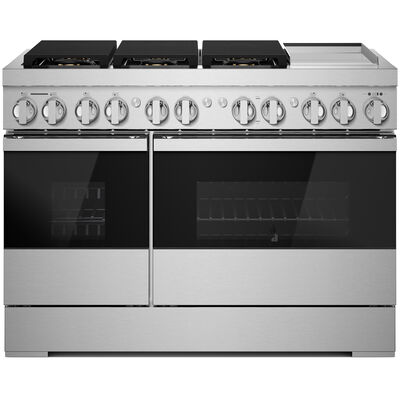 JennAir Noir Series 48 in. 4.1 cu. ft. Smart Convection Double Oven Freestanding Dual Fuel Range with 4 Sealed Burners & Griddle - Stainless Steel | JDRP848HM