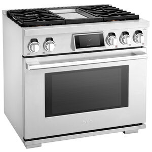SKS 36 in. 6.3 cu. ft. Smart Standard Convection Steam Dual Fuel Range with 4 Sealed Burners & Griddle - Stainless Steel, , hires