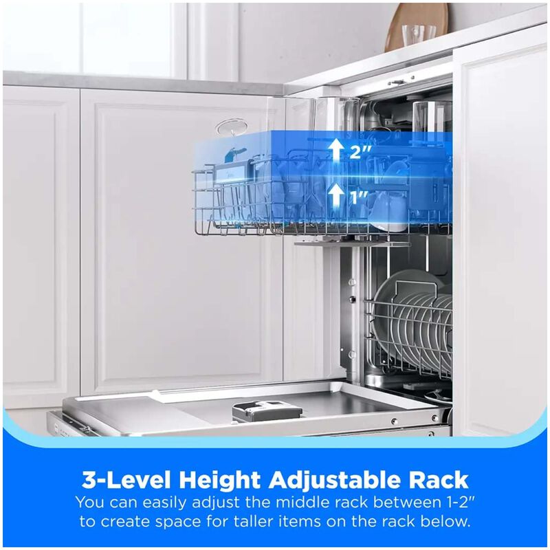 Midea 24 in. Top Control Smart Dishwasher with 47 dBA Sound Level, 3rd-Rack, 3-Stage Total Drying & Pocket Handle - Stainless Steel, , hires