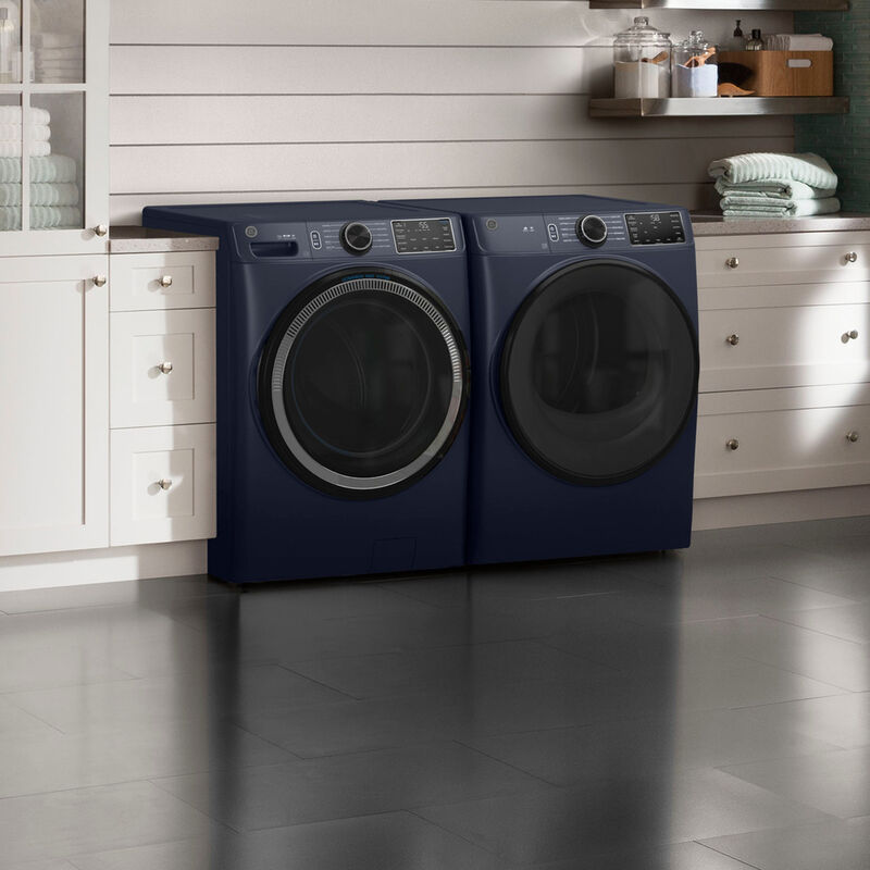 GE 28 in. 4.8 cu. ft. Smart Stackable Front Load Washer with UltraFresh Vent System with OdorBlock, Microban Antimicrobial Technology & Sanitize with Oxi - Sapphire Blue, Sapphire Blue, hires