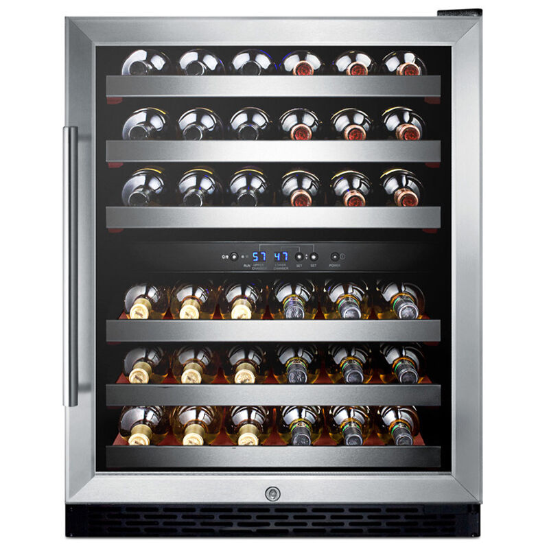 Summit 24 in. Undercounter Wine Cooler with Wood Racks, Dual Temperature Zones & 46-Bottle Capacity - Stainless Steel, , hires