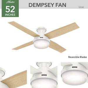 Hunter Dempsey 52 in. Low Profile Ceiling Fan with LED Light Kit and Handheld Remote - Fresh White, Fresh White, hires