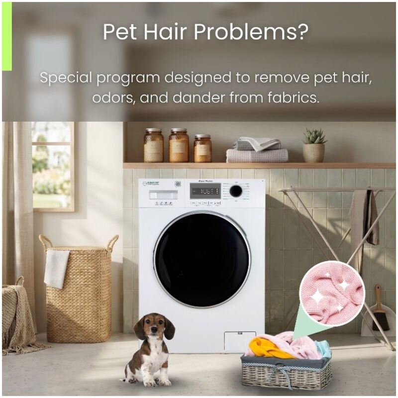 Equator Compact 24 in. 1.57 cu. ft. Stackable Front Load Washer with Pet & Sanitize Cycle - White, , hires