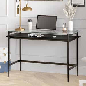 Hudson & Canal Computer Desk/Workcenter OF0645 - Black Metal and Glass, , hires