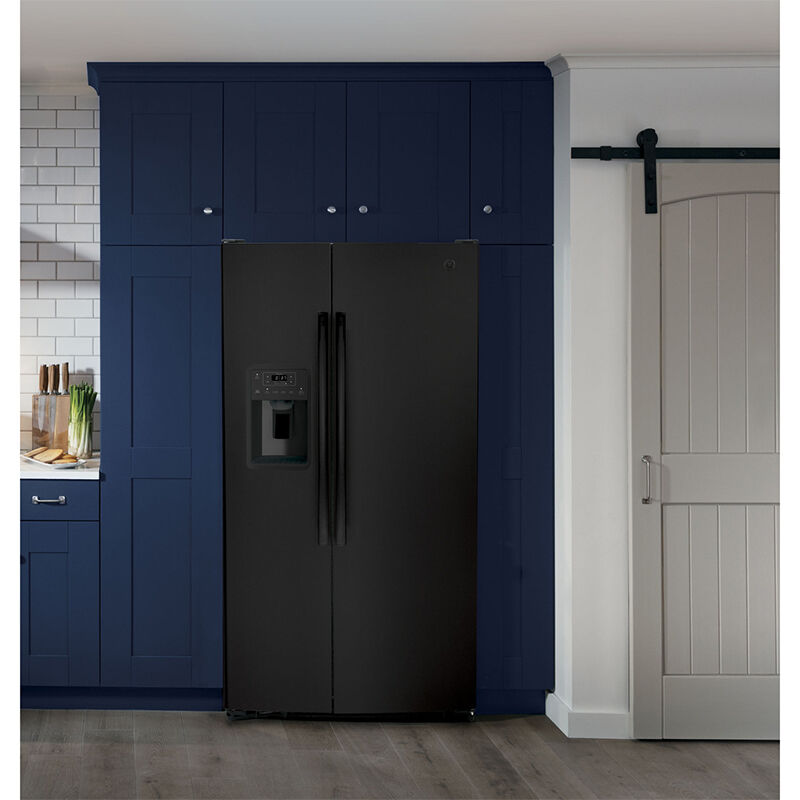 GE 36 in. 25.3 cu. ft. Energy Star Side-by-Side Refrigerator with External Ice & Water Dispenser - Black, Black, hires