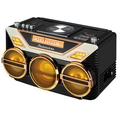 Studebaker SB2165 Portable Avanti Stereo Boombox with Bluetooth, CD, FM Stereo Analog Radio and 15W Subwoofer for High Power Bass | SB2165B