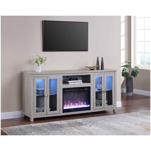 Lilola Ellington 70"W Light Gray Finish Fireplace TV Stand Console with Heater, LED Light, Cabinets, Shelves, , hires