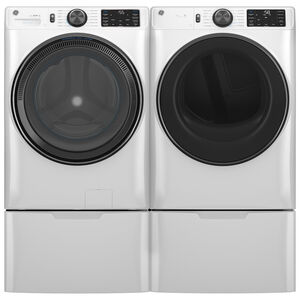 GE 28 in. 7.8 cu. ft. Smart Stackable Gas Dryer with Sensor Dry, Sanitize & Steam Cycle - White, White, hires