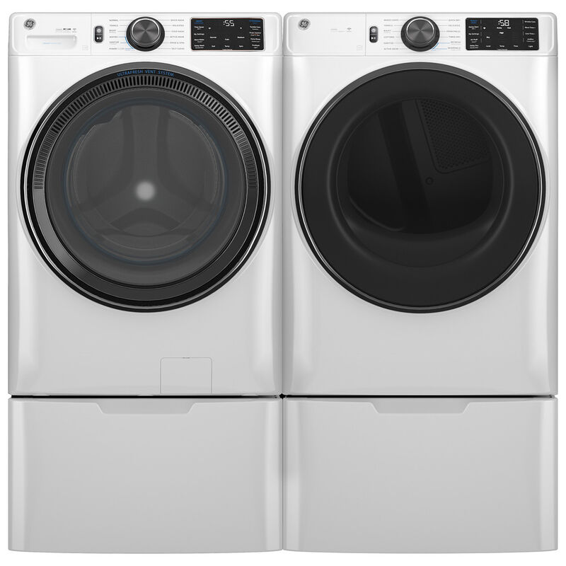 GE 28 in. 7.8 cu. ft. Smart Stackable Gas Dryer with Sensor Dry, Sanitize & Steam Cycle - White, White, hires