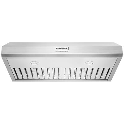 KitchenAid 36 in. Standard Style Under Cabinet Range Hood with 4 Speed Settings, 585 CFM, Ducted Venting & 2 LED Lights - Stainless Steel | KVUC606KSS