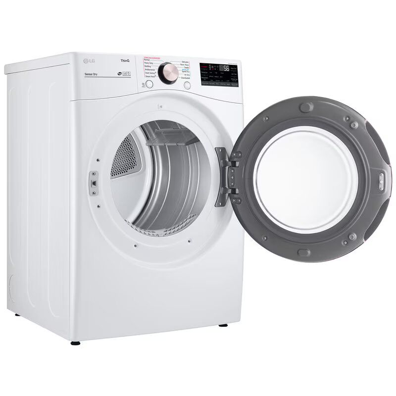 LG 27 in. 7.4 cu. ft. Smart Stackable Round-Door Electric Dryer with Built-In Intelligence, Sensor Dry, Turbo Steam, Sanitize & Steam Cycle - White, White, hires