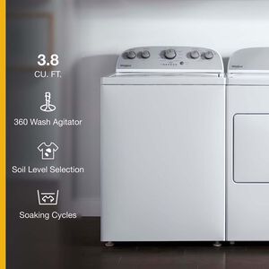 Whirlpool 28 in. 3.8 cu. ft. Top Load Washer with Agitator & Soil Level Selection - White, , hires