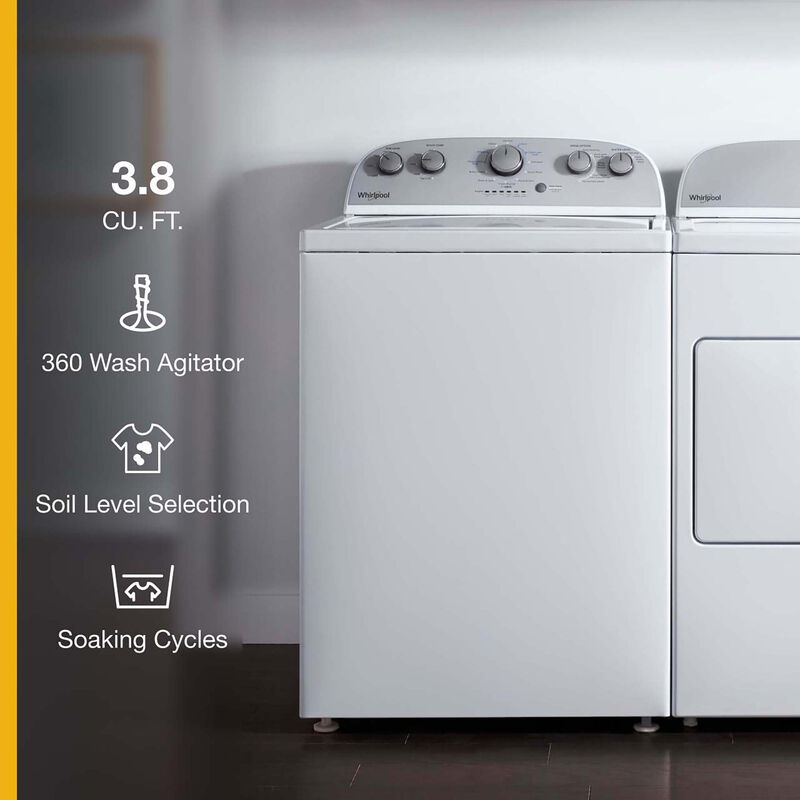 Whirlpool 28 in. 3.8 cu. ft. Top Load Washer with Agitator & Soil Level Selection - White, , hires