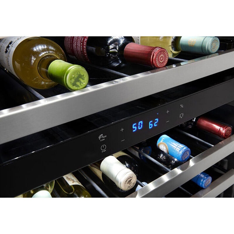 Whirlpool 24 in. Undercounter Wine Cooler with Metal Racks, Dual Temperature Zones & 51 Bottle Capacity - Stainless Steel, , hires