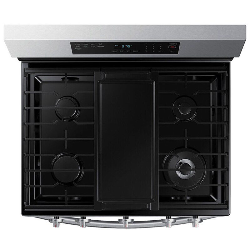 Samsung 30 in. 6 cu. ft. Smart Air Fry Standard Convection Gas Range with 5 Sealed Burners & Griddle - Stainless Steel, Stainless Steel, hires