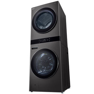 LG 27 in. 5.0 cu. ft. Smart Gas Front Load WashTower with AI Sensor Dry, TurboSteam, Allergiene Cycle, ezDispense, AI DD 2.0 Advanced Washing, Sensor Dry, Sanitize & Steam Cycle - Black Steel, , hires