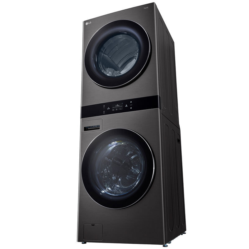 LG 27 in. 5.0 cu. ft. Smart Gas Front Load WashTower with AI Sensor Dry, TurboSteam, Allergiene Cycle, ezDispense, AI DD 2.0 Advanced Washing, Sensor Dry, Sanitize & Steam Cycle - Black Steel, , hires