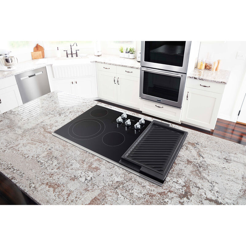 Maytag 36 in. 5-Burner Electric Cooktop with Power Burner, Reversible Grill & Griddle - Stainless Steel, , hires