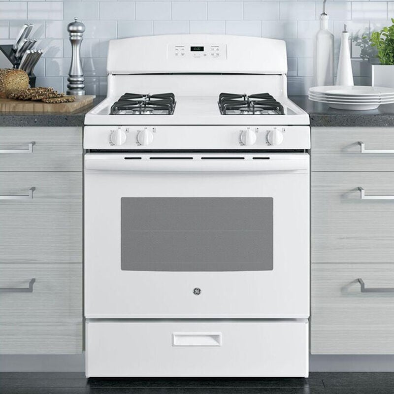 GE 30 in. 4.8 cu. ft. Gas Range with 4 Sealed Burners - White, White, hires