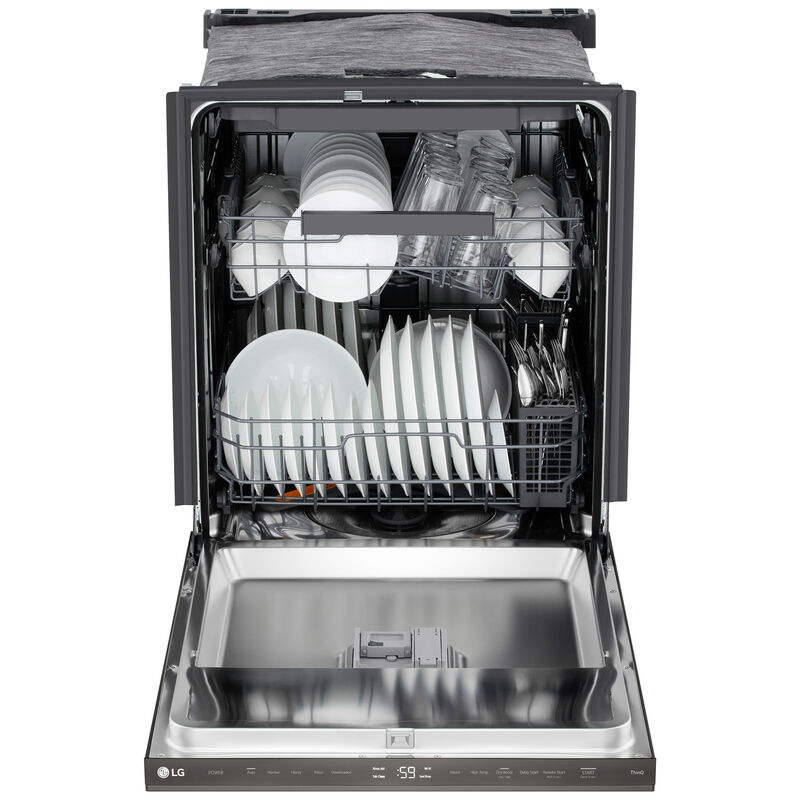 LG 24 in. Top Control Flush-Mount Smart Dishwasher with 46 dBA Sound level, 3rd-Rack, Dynamic Heat Dry with AutoVent Dry & Pocket Handle - Black Stainless Steel, , hires