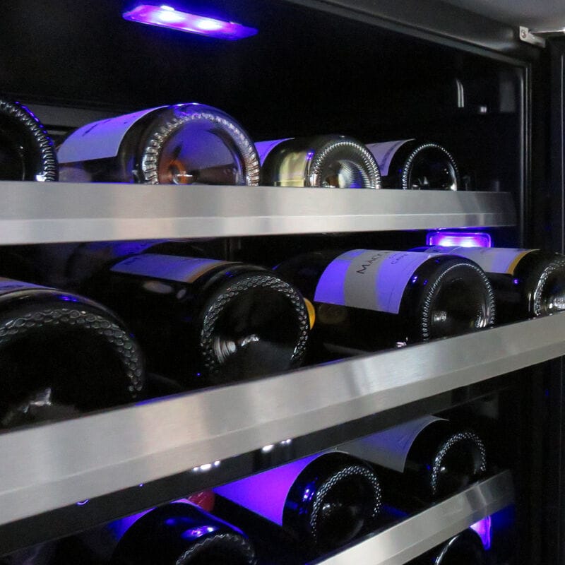 XO 24 in. Undercounter Wine Cooler with Metal Racks, Dual Temperature Zones & 46 Bottle Capacity Left Hinged - Stainless Steel, Stainless Steel, hires