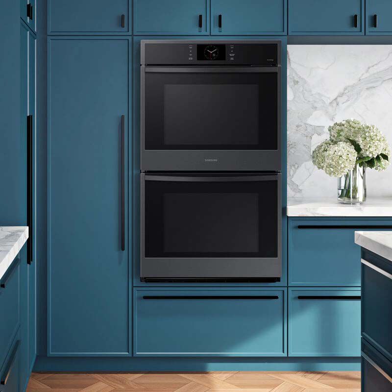 Samsung 30 in. 10.2 cu. ft. Smart Top Control SteamElectric Double Wall Oven with Dual Convection - Matte Black, , hires