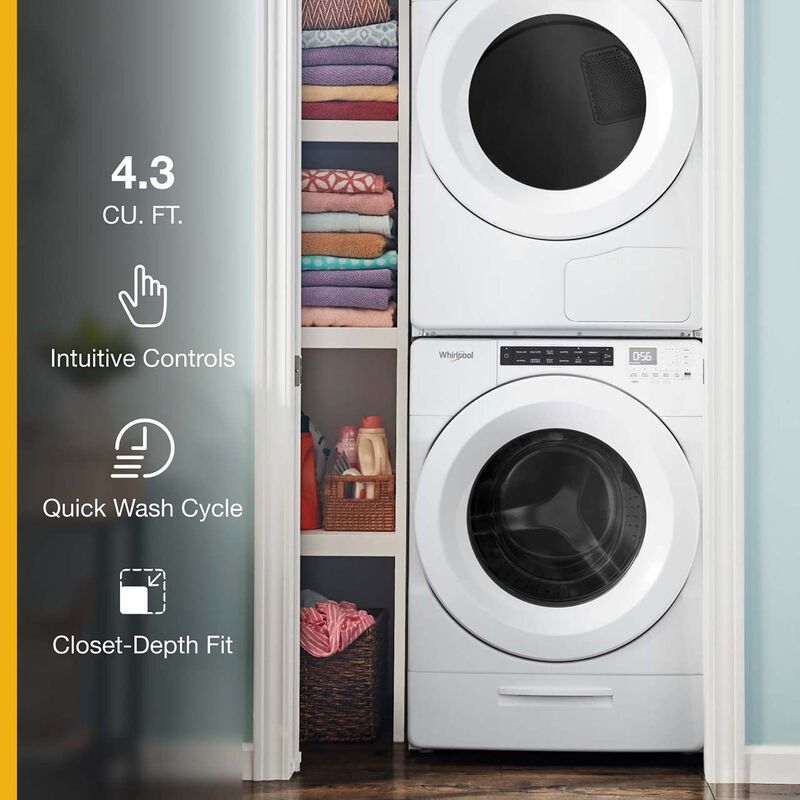 Whirlpool 27 in. 4.3 cu. ft. Closet-Depth Stackable Front Load Washer with Sanitize with Oxi - White, , hires