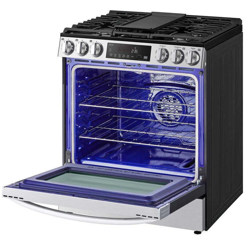 LG 30 in. 5.8 cu. ft. Smart Air Fry Standard Convection Slide-In Gas Range with 5 Sealed Burners & Griddle - PrintProof Stainless Steel, PrintProof Stainless Steel, hires