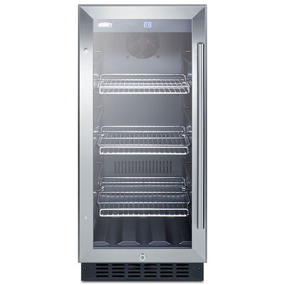 Summit Commercial 15 in. 2.4 cu. ft. Built-In/Freestanding Beverage Center with Adjustable Shelves & Digital Control - Stainless Steel | SCR1536BGLH