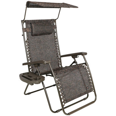 Bliss Hammocks 30" Wide XL Zero Gravity Chair w/ Adjustable Canopy Sun-Shade | Drink Tray | Adjustable Pillow | 360 Lbs Capacity - Brown Jacquard | GFC-435WJR