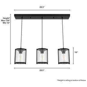 Hunter Astwood 9 in. 3-Light Linear Cluster Ceiling Light with Clear Glass - Matte Black, , hires