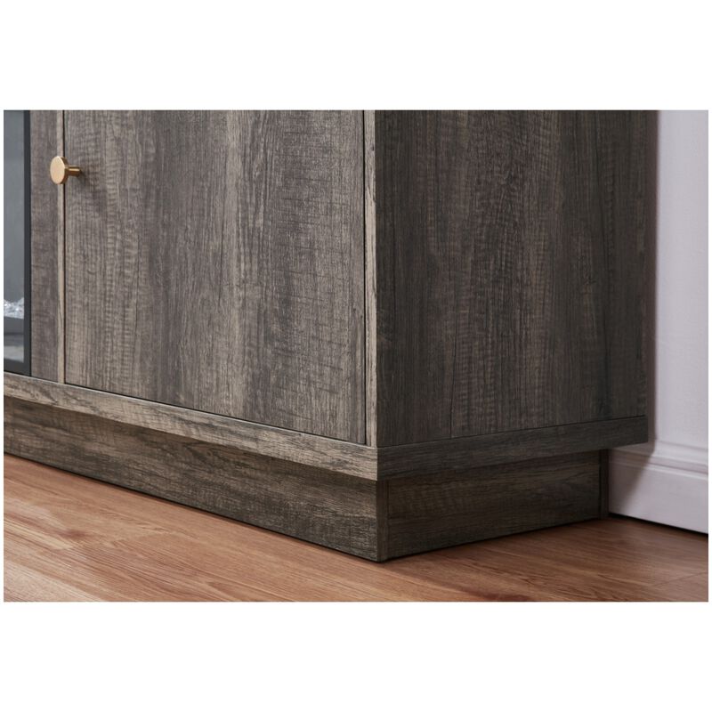 Lilola Ambrose 70"W Gray Walnut Finish Fireplace TV Stand Console with Heater, LED Light, Cabinets, Shelves, , hires