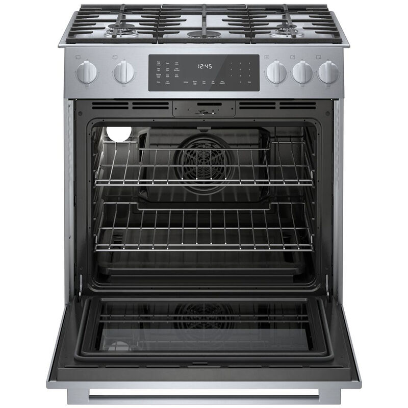 Bosch 800 Series 30 in. 4.6 cu. ft. True European Convection Slide-In Dual Fuel Range with 5 Sealed Burners - Stainless Steel, , hires