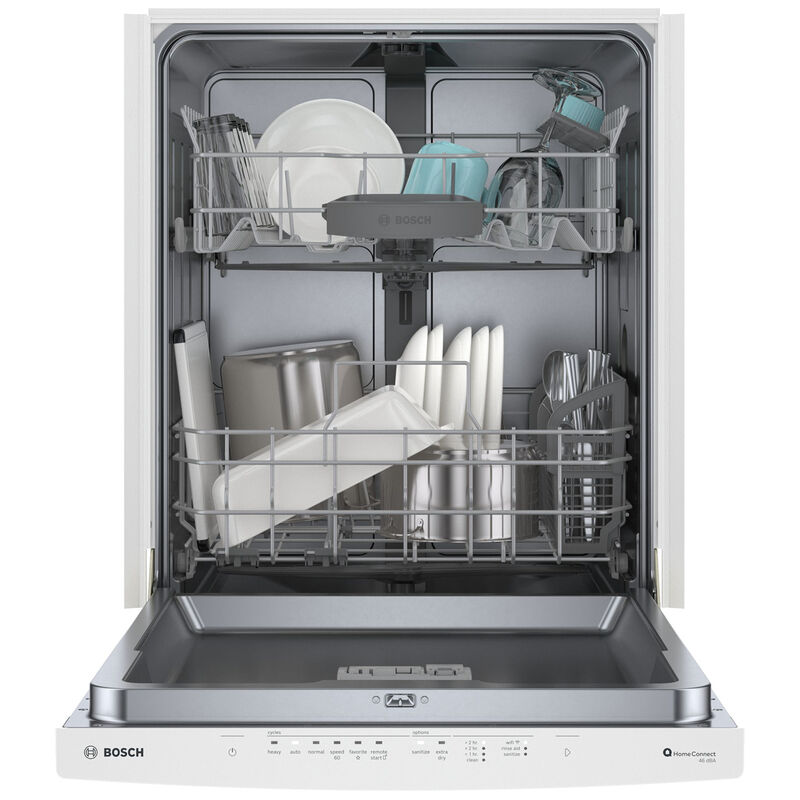 Bosch 300 Series 24 in. Smart Built-In Dishwasher with Top Control, 46 dBA Sound Level, 16 Place Settings, 8 Wash Cycles & Sanitize Cycle - White, White, hires