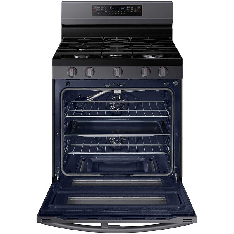 Samsung 30 in. 6 cu. ft. Smart Air Fry True European Convection Double Oven Gas Range with 5 Sealed Burners & Griddle - Black Stainless, Black Stainless, hires