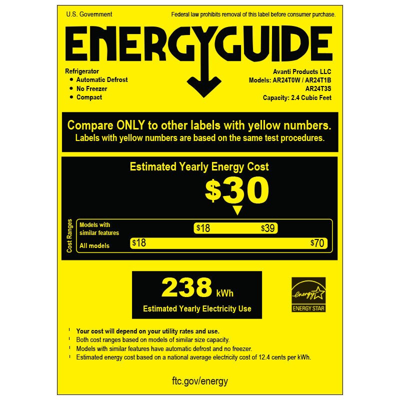 Avanti 19 in. 2.4 cu. ft. Mini Fridge - Stainless Steel, , hires