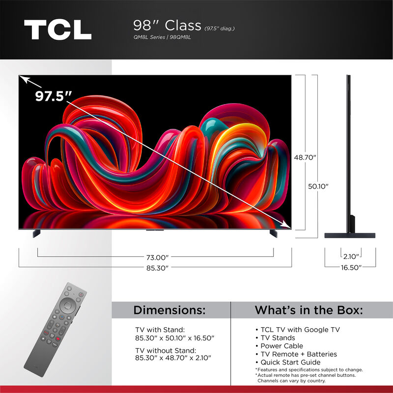 TCL - 98" Class QM8L SQD-Mini LED 4K UHD Smart Google TV, , hires