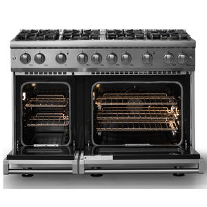 Viking 5 Series 48 in. 6.1 cu. ft. Standard Convection Double Oven Gas Range with 8 Sealed Burners - Stainless Steel - Natural Gas, Polished Chrome Trim Option, , hires