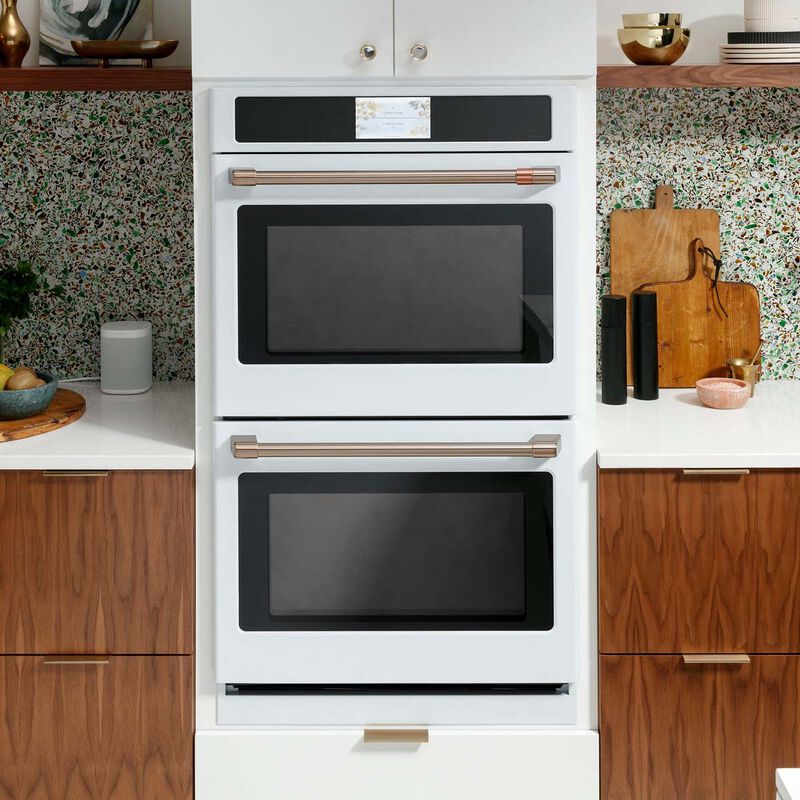 Cafe Professional Series 30 in. 10 cu. ft. Smart Top Control Electric Double Wall Oven with True European Convection - Matte White, Matte White, hires