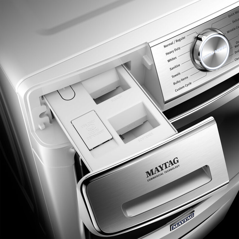 Maytag 27 in. 5.0 cu. ft. Smart Stackable Front Load Washer with Extra Power, 24-Hr Fresh Hold Option, Sanitize & Steam Wash Cycle - White, White, hires