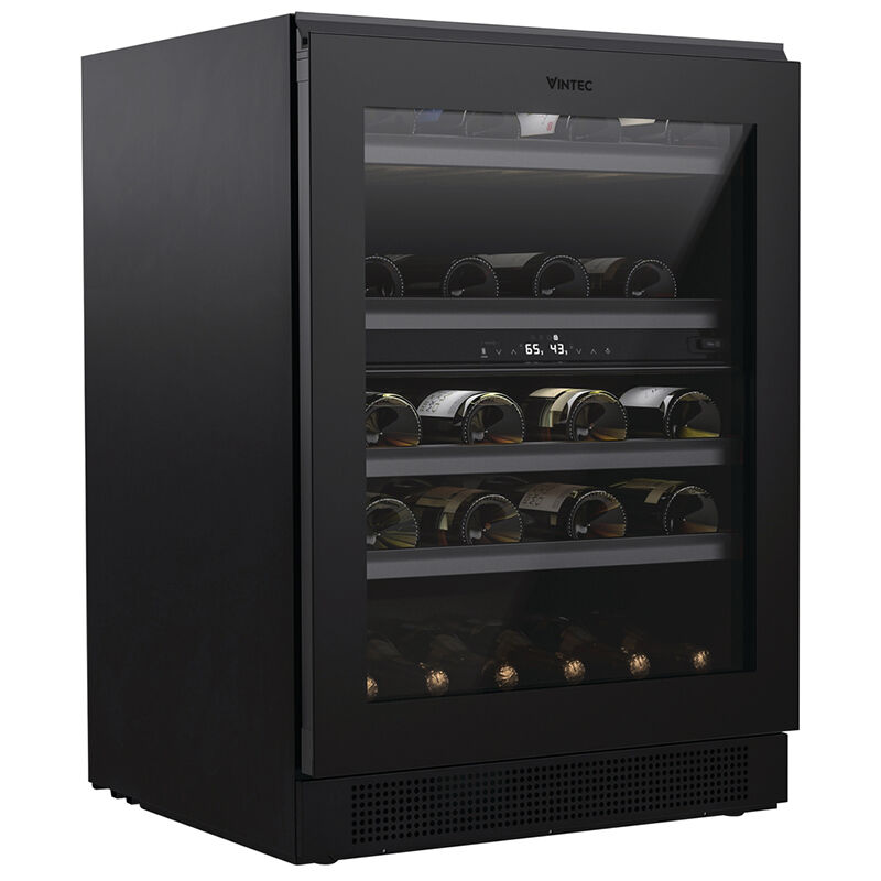 Vintec 24 in. Compact Built-In or Freestanding Wine Cooler with 44 Bottle Capacity, Dual Temperature Zones & Digital Control - Matte Black, , hires
