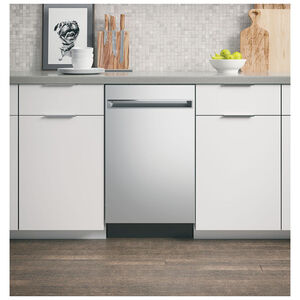 GE Profile 18 in. Built-In Dishwasher with Top Control, 47 dBA Sound Level, 8 Place Settings, 3 Wash Cycles & Sanitize Cycle - Stainless Steel, Stainless Steel, hires
