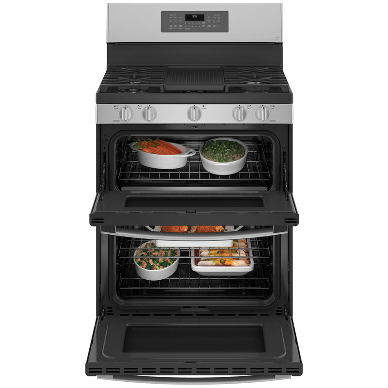 GE Profile 30 in. 6.8 cu. ft. Smart Air Fry Convection Double Oven Freestanding Gas Range with 5 Sealed Burners, Grill & Griddle - Stainless Steel, Stainless Steel, hires