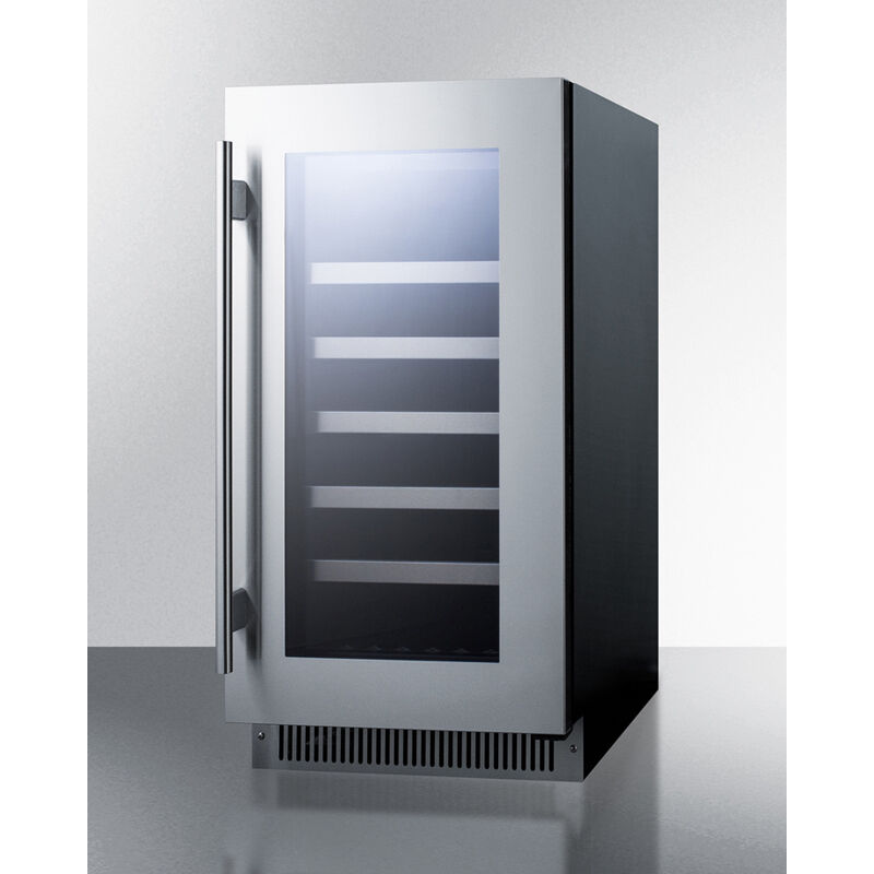 Summit Classic Collection 18 in. Undercounter Wine Cooler with Wood Racks, Single Temperature Zone & 29 Bottle Capacity - Stainless Steel, , hires