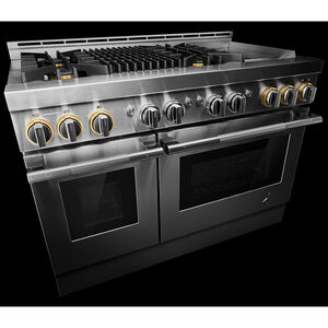 JennAir Rise Series 48 in. 6.3 cu. ft. Smart Convection Double Oven Freestanding Gas Range with 4 Sealed Burners, Grill & Griddle - Stainless Steel, , hires