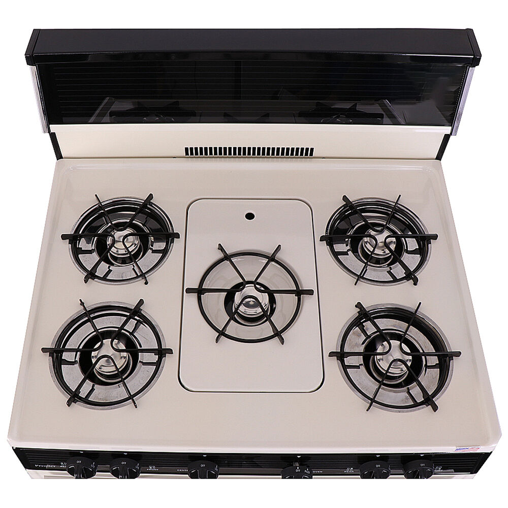 Premier 30 in. 3.9 cu. ft. Oven Freestanding Gas Range with 5 Open Burners Griddle Bisque