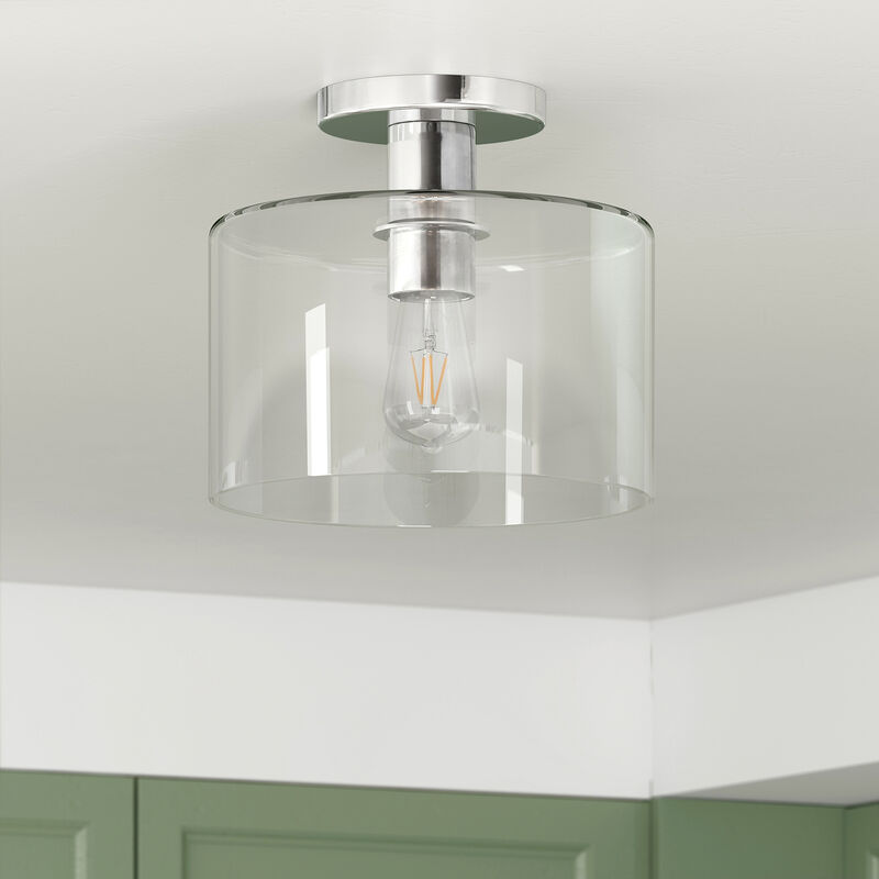 Hudson & Canal Henri 10 in. Semi Flush Mount Ceiling Light with Clear Glass Shade - Polished Nickel, , hires