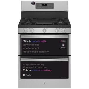 GE Profile 30 in. 6.8 cu. ft. Smart Air Fry True European Convection Double Oven Gas Range with 5 Sealed Burners, Grill & Griddle - Stainless Steel, Stainless Steel, hires