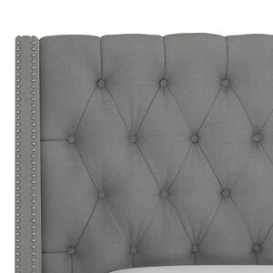 Skyline Queen Nail Button Tufted Wingback Bed in Linen - Grey, Grey, hires