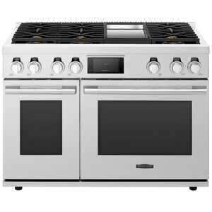 Signature Kitchen Suite 48 in. 7.9 cu. ft. Smart Convection Double Oven Freestanding Natural Gas Range with 6 Sealed Burners & Griddle - Stainless Steel, , hires